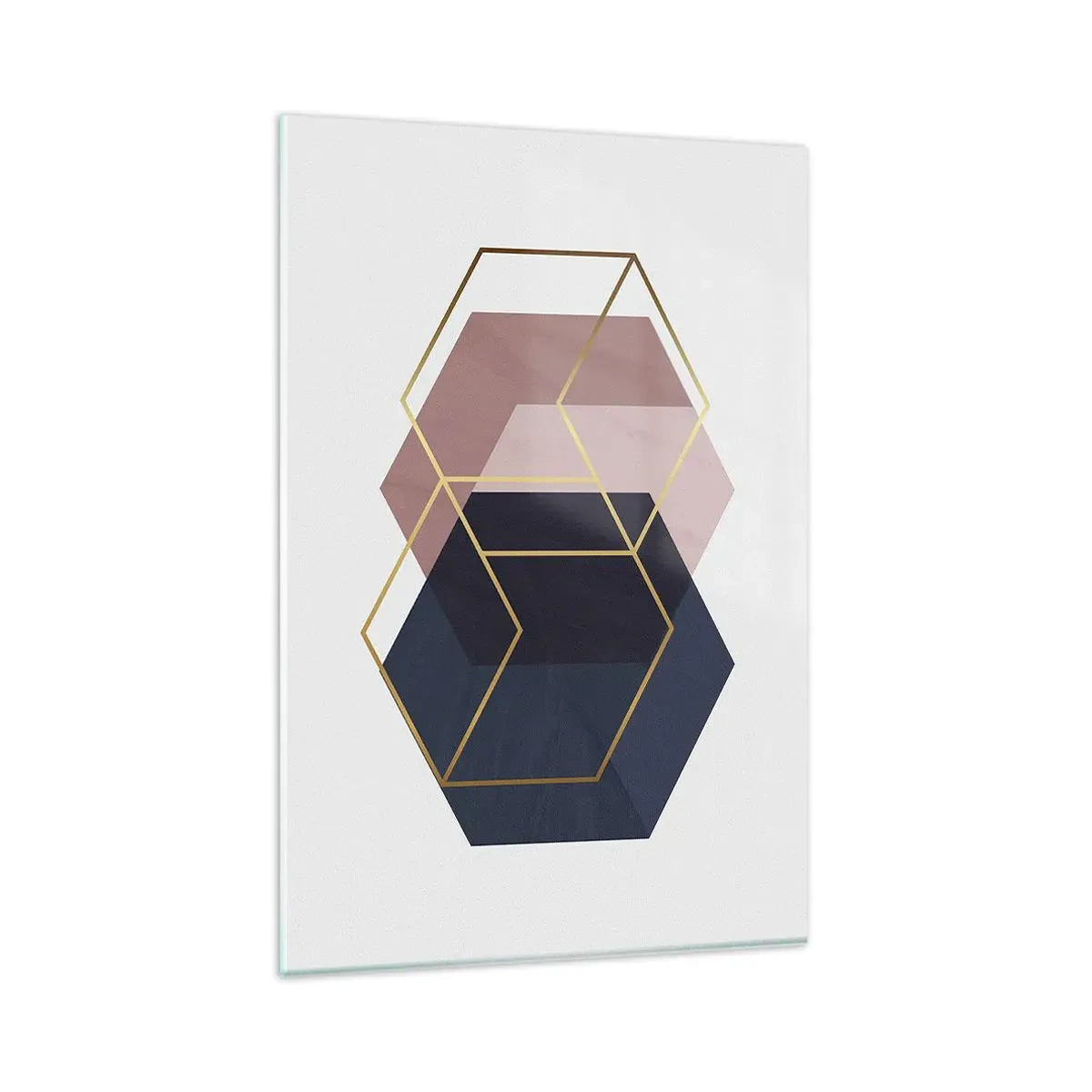 Glasbild - Bild auf glas - Geometrische Formen in goldenen Linien auf pastellfarbenem Hintergrund - 80x120cm - Die Kraft der Einfachheit - Moderne Wanddekoration für Wohnzimmer und Schlafzimmer ARTTOR