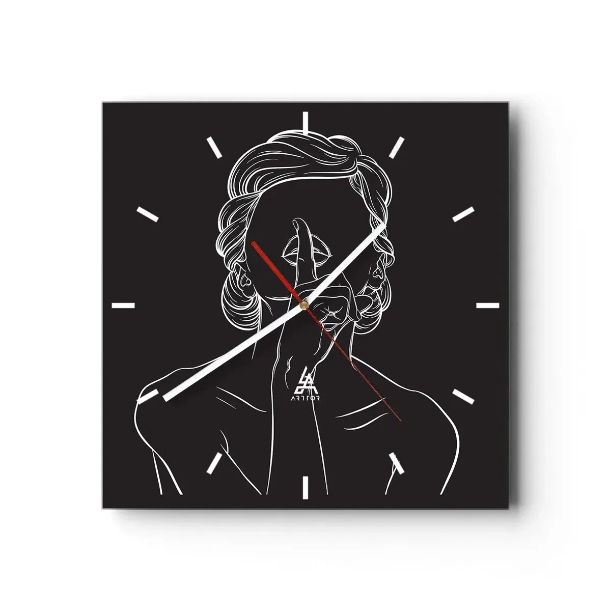 Wanduhr - Glasuhr - Minimalistische Silhouette einer Frau auf schwarzem Hintergrund - 30x30cm - Schönheit erblüht in der Stille - Moderne Wanddekoration für Wohnzimmer und Schlafzimmer ARTTOR