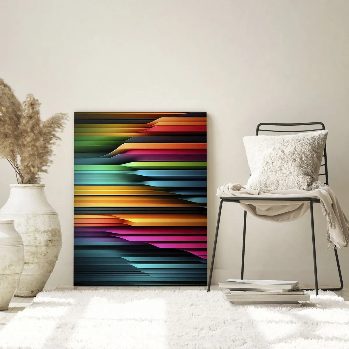 Glasbild - Bild auf glas - Mehrfarbige vertikale Streifen erinnern an Licht und Bewegung - 50x70cm - Lichtorgan - Moderne Wanddekoration für Wohnzimmer und Schlafzimmer ARTTOR