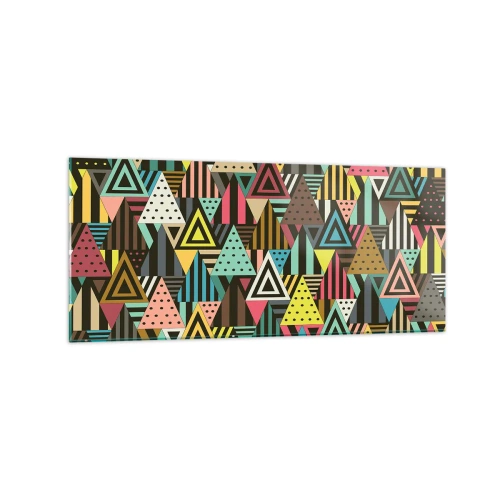 Glasbild - Bild auf glas - Buntes geometrisches Muster mit Dreiecken und Linien - 120x50cm - Im Rhythmus auf drei - Moderne Wanddekoration für Wohnzimmer und Schlafzimmer ARTTOR