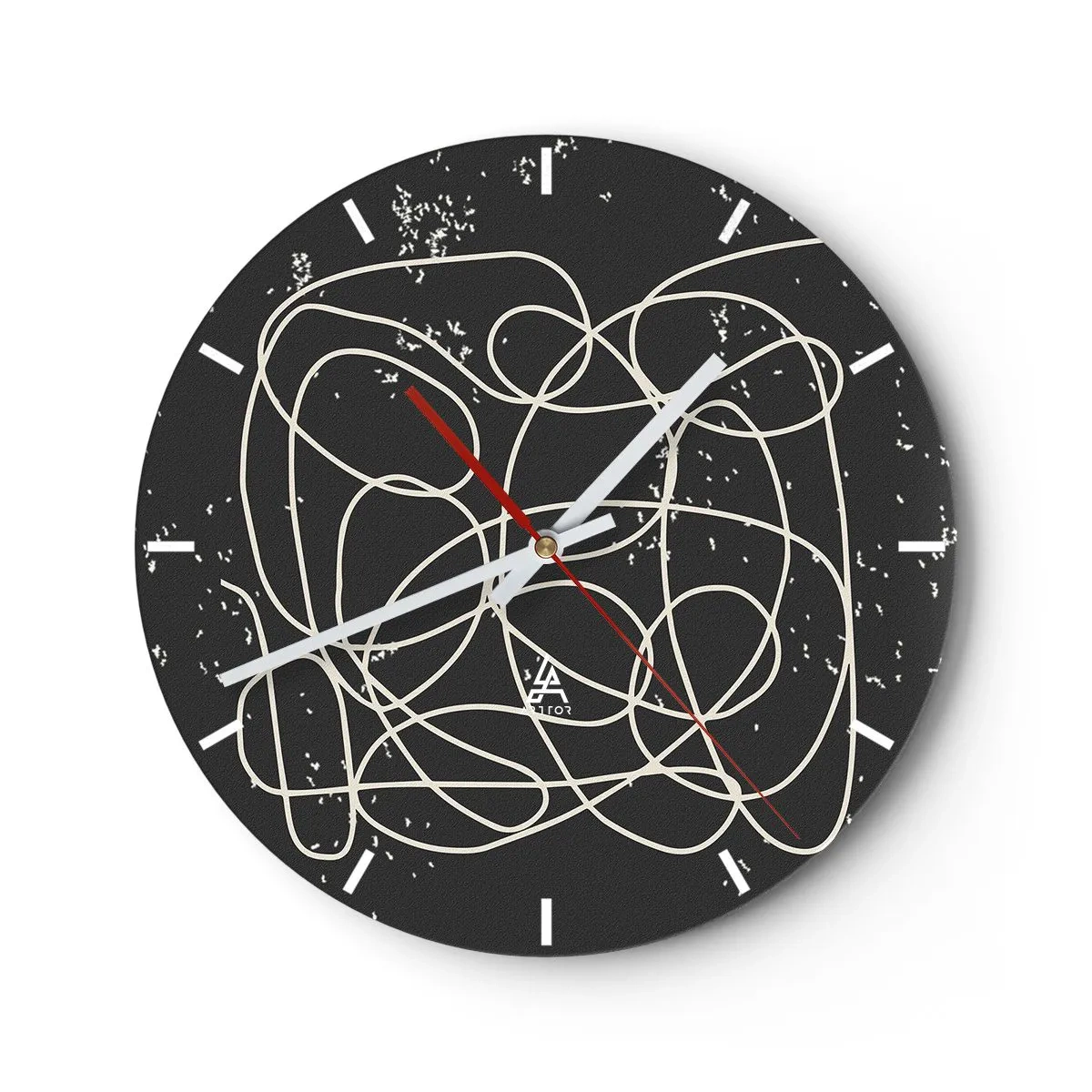 Wanduhr - Glasuhr - Ausdrucksstarke Abstraktion mit hellen Linien auf schwarzem Hintergrund - 30x30cm - Wandernde, umherschweifende Gedanken - Moderne Wanddekoration für Wohnzimmer, Küche und Schlafzimmer ARTTOR