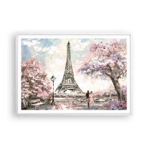 Poster in einem weißen Rahmen - Aprilspaziergang durch Paris - 100x70 cm