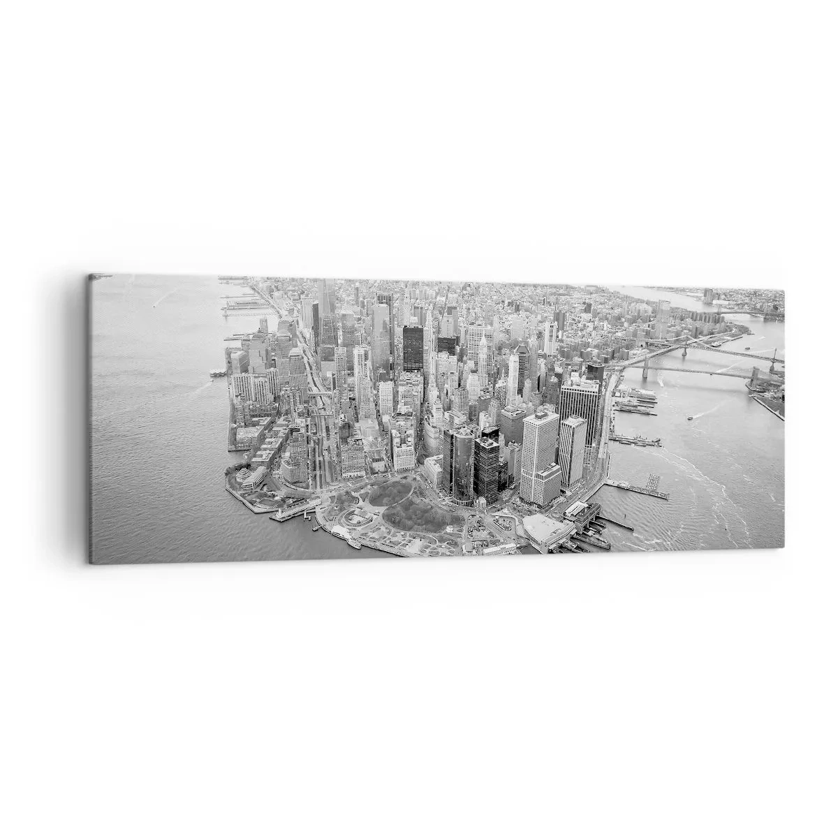 Bild auf Leinwand - Leinwandbild - Luftaufnahme von Manhattan in Schwarzweiß - 140x50cm - Und wie kann es man nicht lieben? - Moderne Wanddekoration für Wohnzimmer und Schlafzimmer ARTTOR