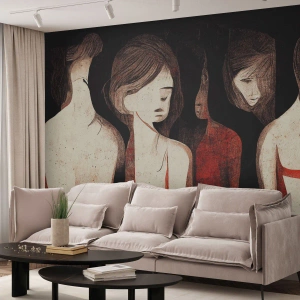 Fototapete Premium Sand - Weibliche Figuren in ausdrucksstarker grafischer Komposition - 100x70cm - Madonnen der Dunkelheit - Moderne Wanddekoration für Wohnzimmer und Schlafzimmer ARTTOR