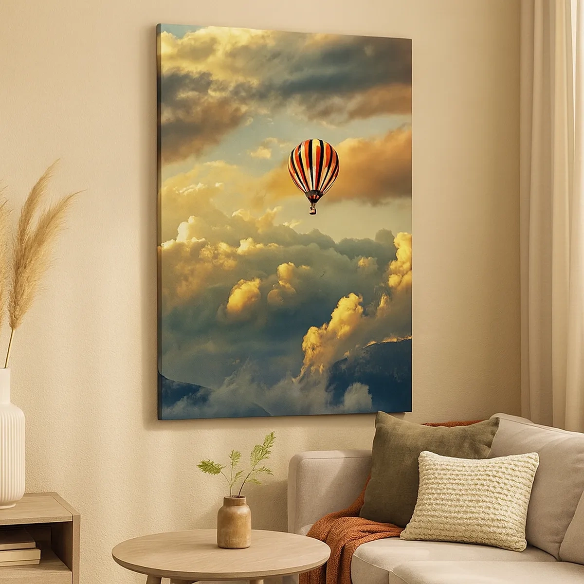 Bild auf Leinwand - Leinwandbild - Ein Ballon vor dem Hintergrund dramatischer Wolken - 50x70cm - Ich fliege, weil ich es will - Moderne Wanddekoration für Wohnzimmer und Schlafzimmer ARTTOR