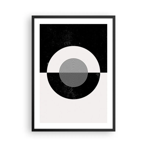 Poster in einem schwarzem Rahmen - Geometrisches Muster in Schwarz und Weiß mit einem konzentrischen Kreis - 50x70cm - Harmonie in Schwarz und Weiß - Moderne Wanddekoration für Wohnzimmer und Schlafzimmer ARTTOR