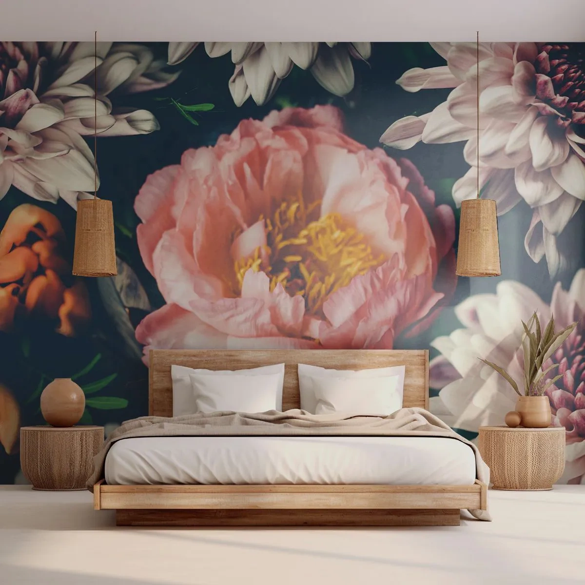 Fototapete Premium Sand - Mit barocker Pracht - Blumen, Pfingstrose, Blumenstrauß - 500x350 cm