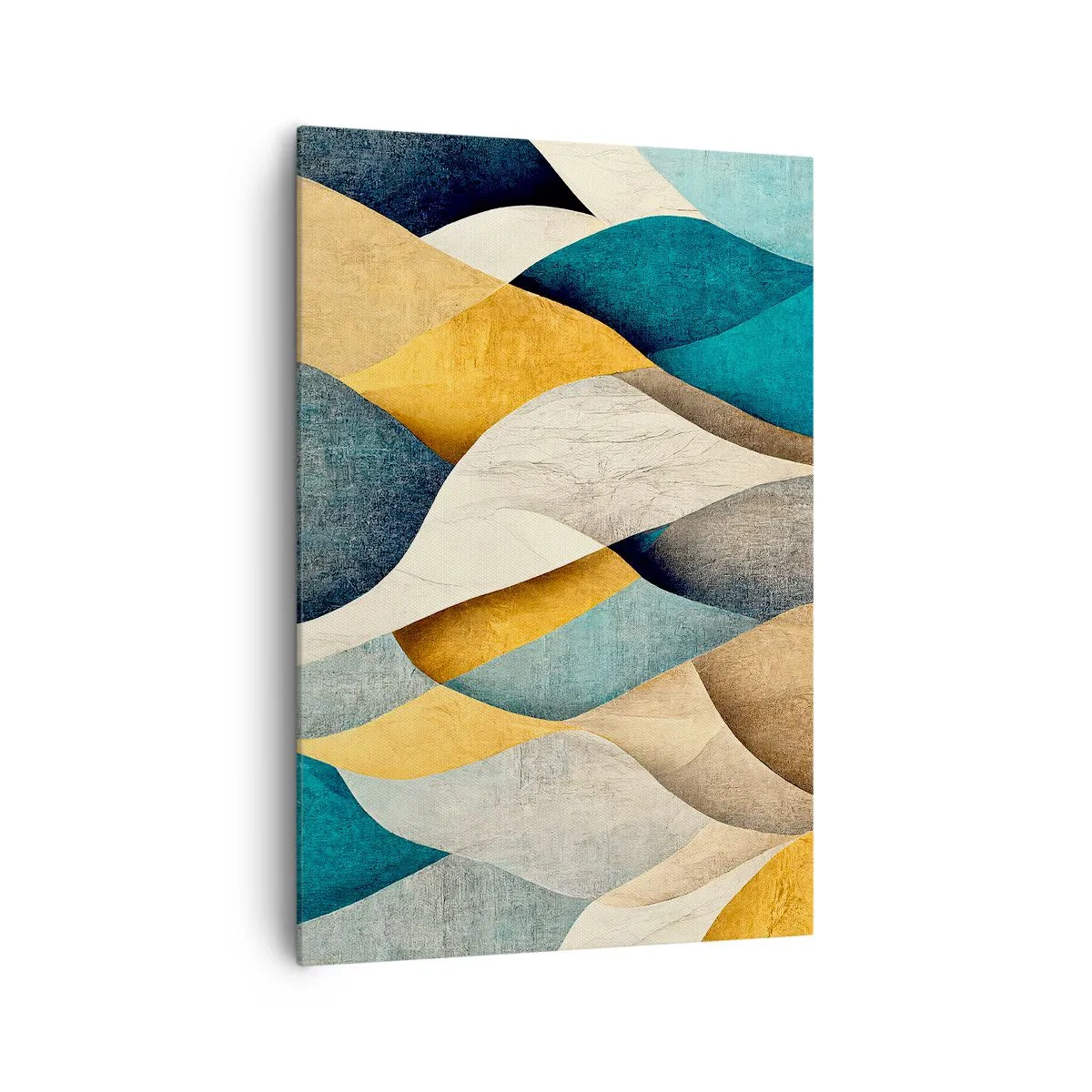 Bild auf Leinwand - Leinwandbild - Abstrakte Wellen in Blau- und Goldtönen - 70x100cm - Rhythmus und Welle - Moderne Wanddekoration für Wohnzimmer und Schlafzimmer ARTTOR