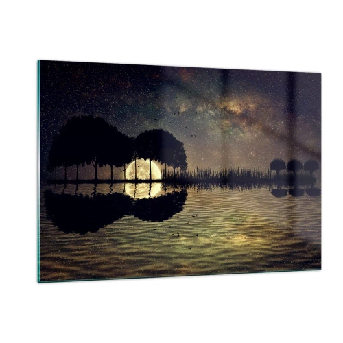 Glasbild - Bild auf glas - Nachtszene mit einem im Wasser reflektierten Vollmond - 120x80cm - Nacht am Ende der Welt - Moderne Wanddekoration für Wohnzimmer und Schlafzimmer ARTTOR