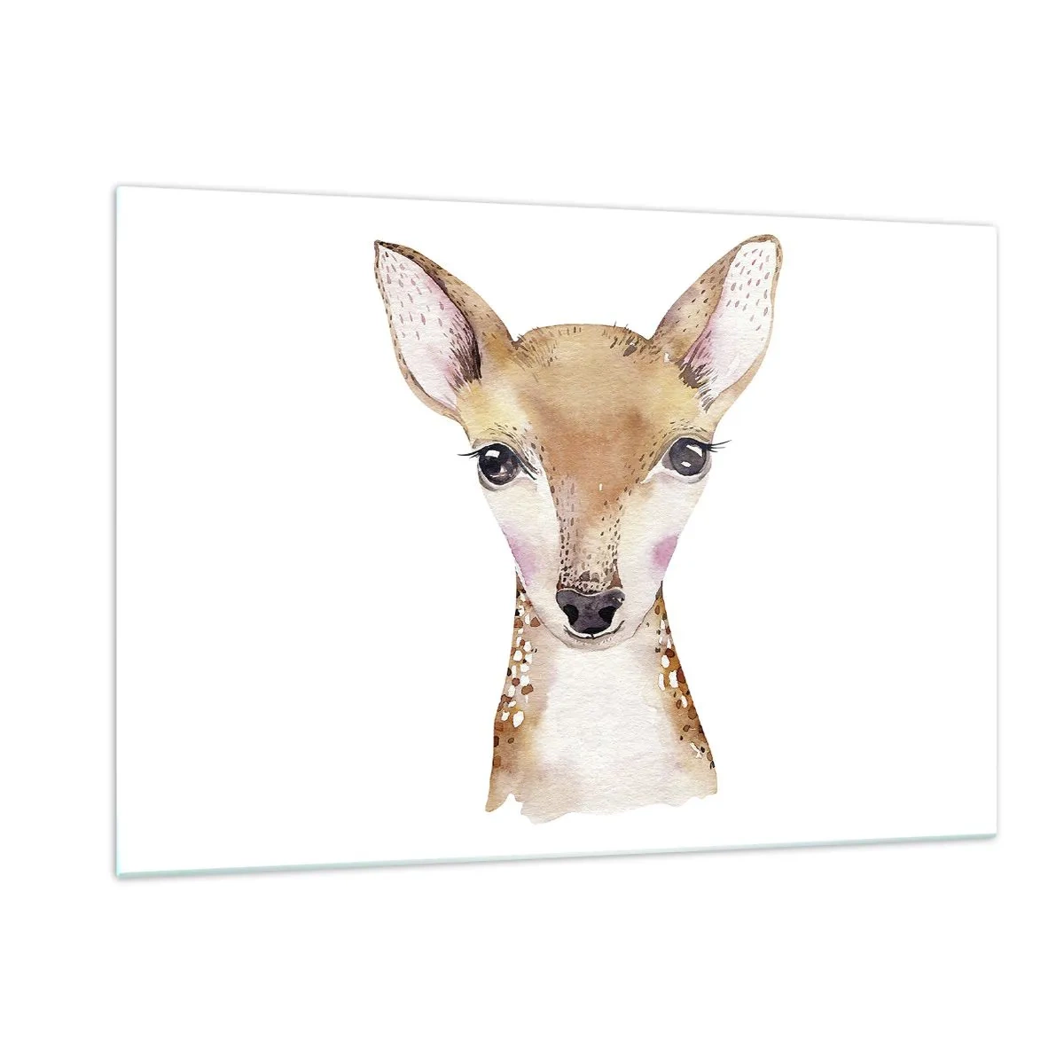 Glasbild - Bild auf glas - Ein bezauberndes Aquarellporträt eines jungen Rehkitz - 120x80cm - Die Natur der Unschuld - Moderne Wanddekoration für Wohnzimmer und Schlafzimmer ARTTOR