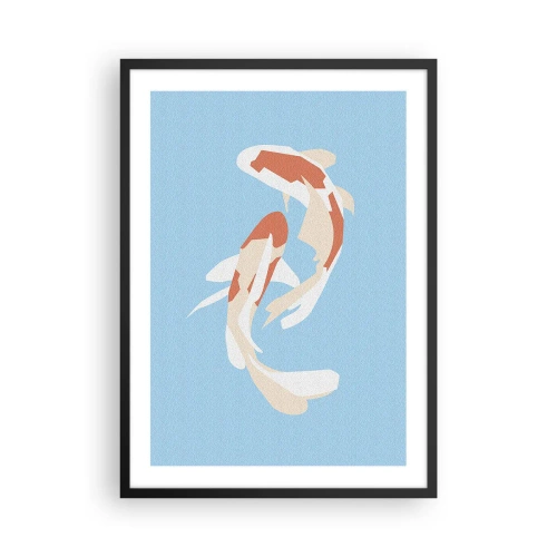 Poster in einem schwarzem Rahmen - Zwei Koi-Fische schwimmen in Harmonie - 50x70cm - Spontanes Synchronschwimmen - Moderne Wanddekoration für Wohnzimmer und Schlafzimmer ARTTOR