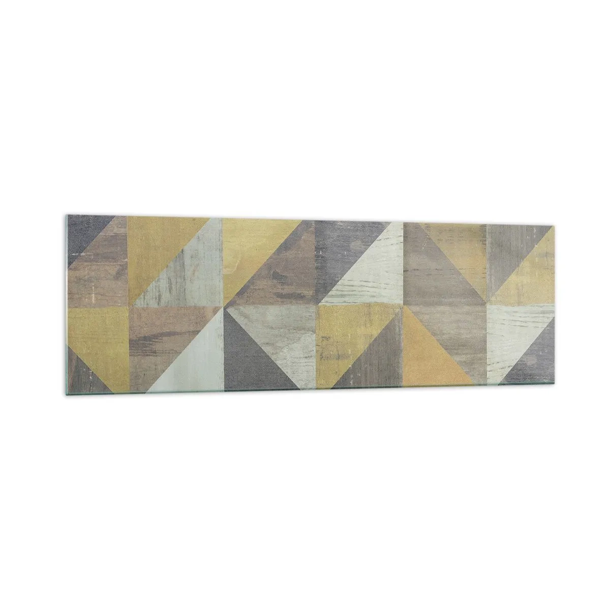 Glasbild - Bild auf glas - Geometrische Komposition aus Dreiecken in erdigen Farbtönen - 160x50cm - Am Winkel des Dreiecks - Moderne Wanddekoration für Wohnzimmer und Schlafzimmer ARTTOR