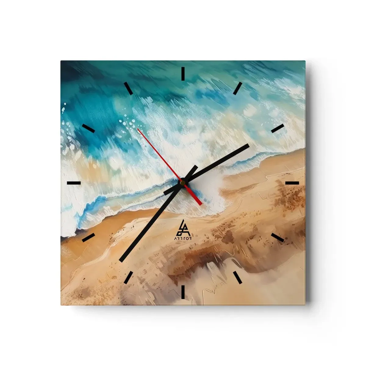 Wanduhr - Glasuhr - Eine Meereswelle, die gegen den Sandstrand prallt - 30x30cm - Zurückkehrende Welle - Moderne Wanddekoration für Wohnzimmer und Schlafzimmer ARTTOR