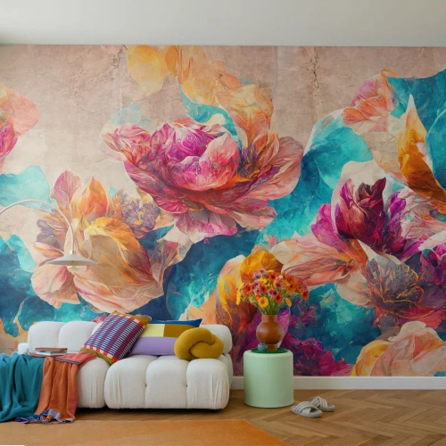 Selbstklebende Fototapete Deluxe Sticker - Farbenpracht des Straußes - Blumen, Pastell, Stück - 100x70 cm