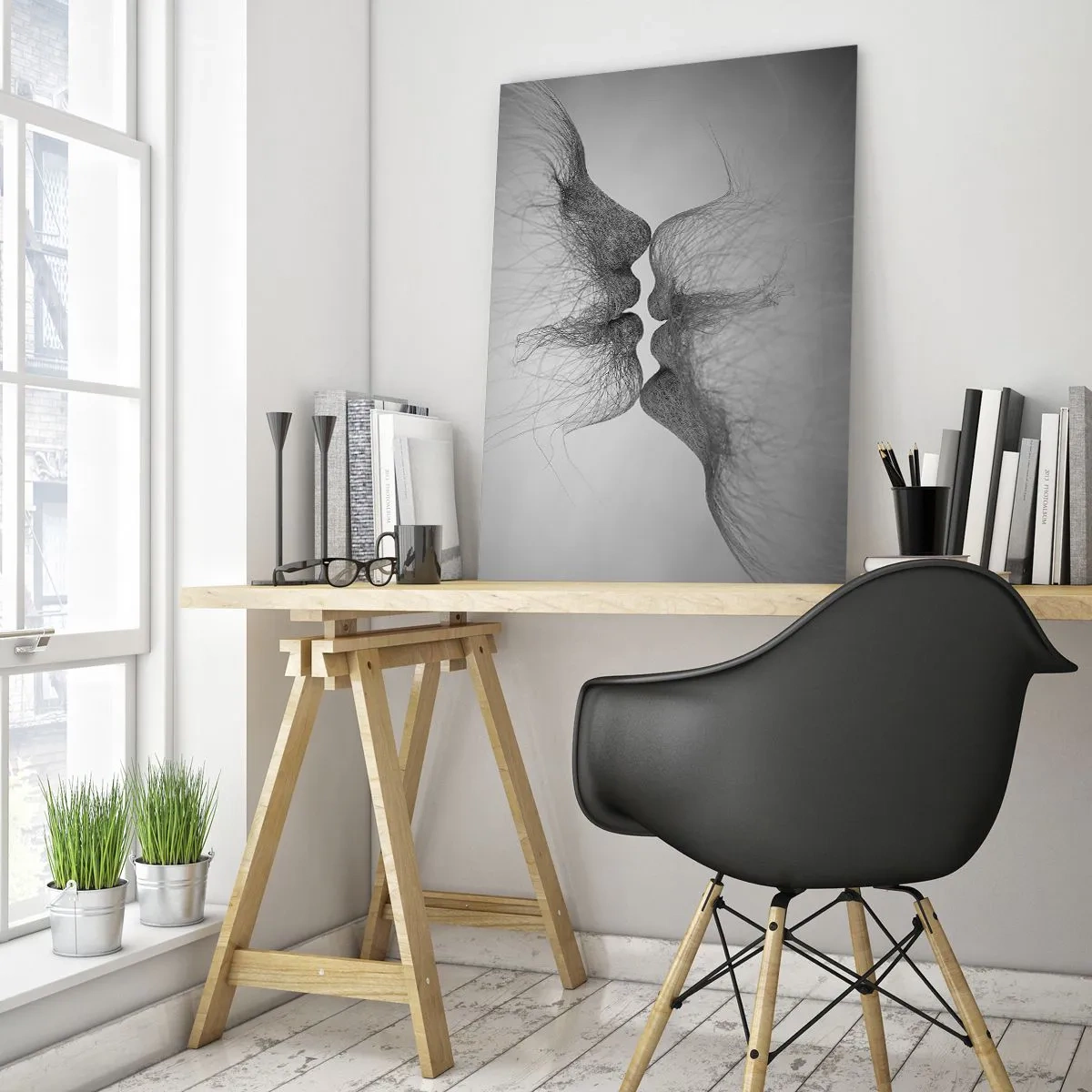 Glasbild - Bild auf glas - Ein abstrakter Kuss in ätherischer Form - 70x100cm - Kuss des Windes - Moderne Wanddekoration für Wohnzimmer und Schlafzimmer ARTTOR