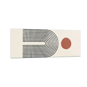 Glasbild - Bild auf glas - Modernes abstraktes Muster mit Linien und einem roten Kreis - 140x50cm - Magnetismus von Formen und Farben - Moderne Wanddekoration für Wohnzimmer und Schlafzimmer ARTTOR