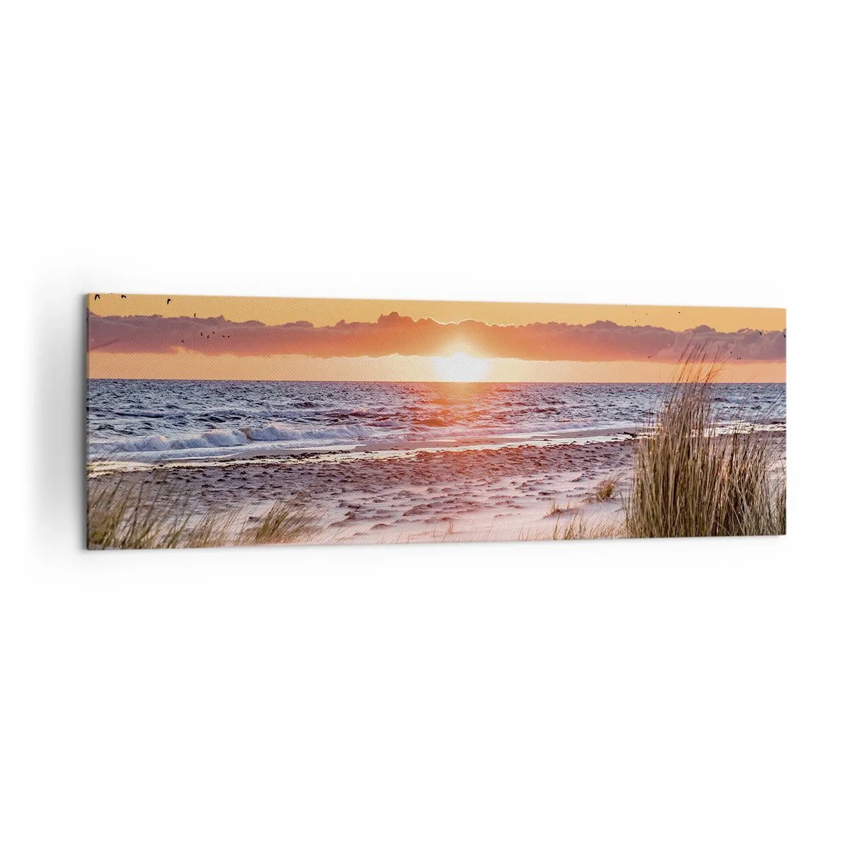 Bild auf Leinwand - Leinwandbild - Sonnenuntergang über dem Meer mit Blick auf die Dünen - 160x50cm - Horizontale Landschaft - Moderne Wanddekoration für Wohnzimmer und Schlafzimmer ARTTOR