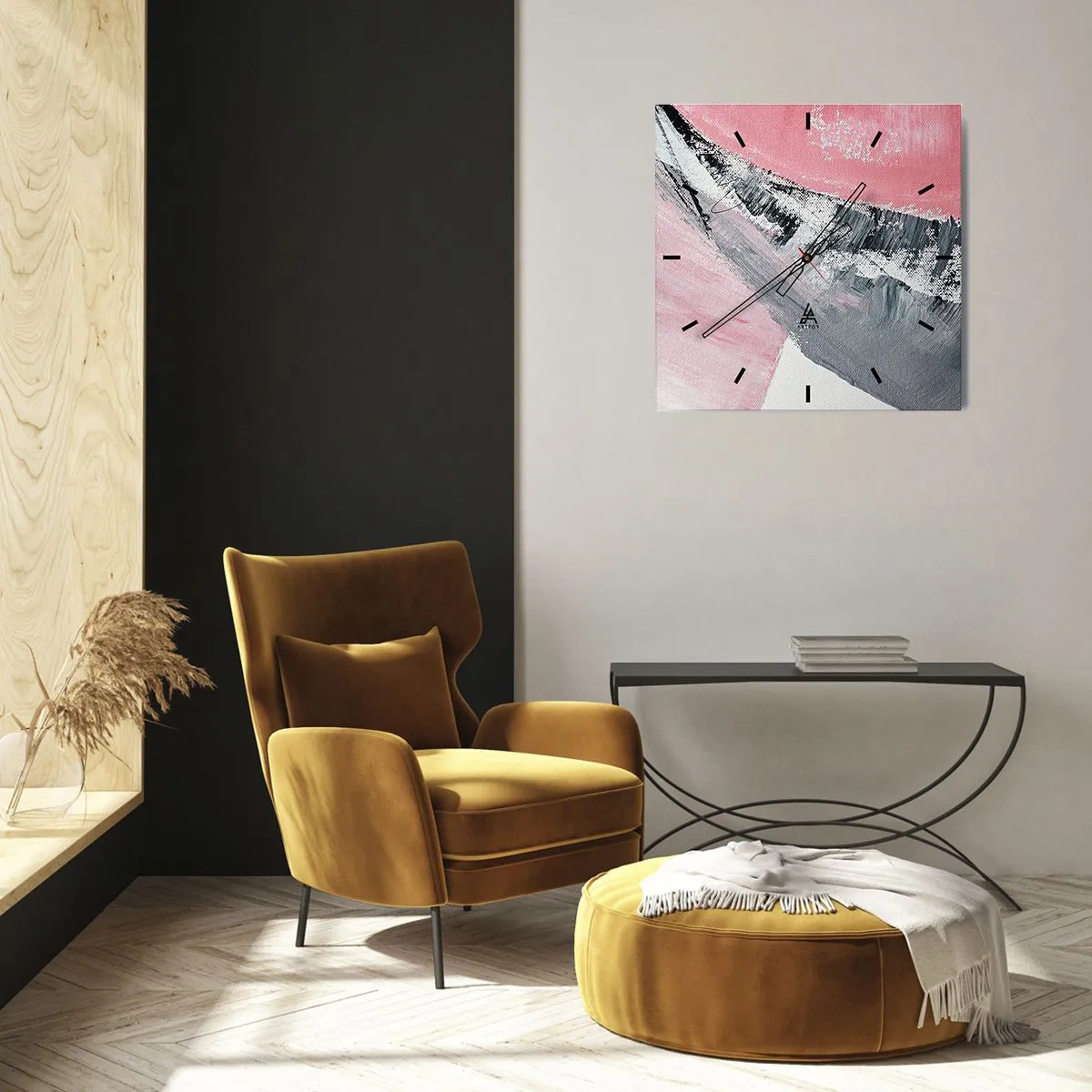 Wanduhr - Glasuhr - Eine abstrakte Komposition in Rosa- und Grautönen. - 30x30cm - Passende Komposition - Moderne Wanddekoration für Wohnzimmer und Schlafzimmer ARTTOR