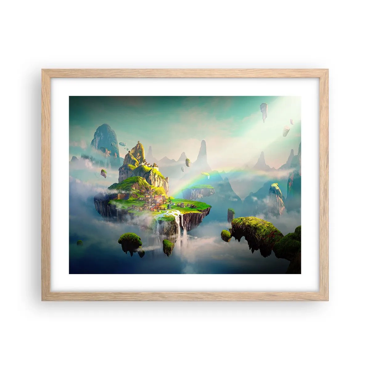 Poster in einem Rahmen aus heller Eiche - Mitten am Himmel - glückliche Inseln - 50x40 cm