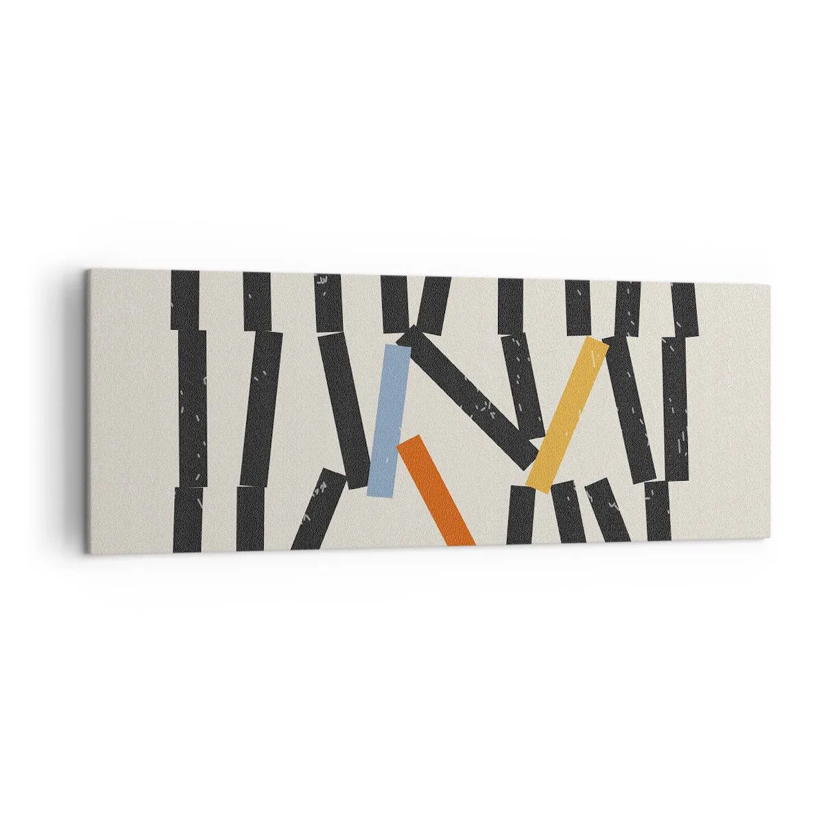 Bild auf Leinwand - Leinwandbild - Abstrakte Komposition mit farbigen und schwarzen Rechtecken - 140x50cm - Domino – Komposition - Moderne Wanddekoration für Wohnzimmer und Schlafzimmer ARTTOR