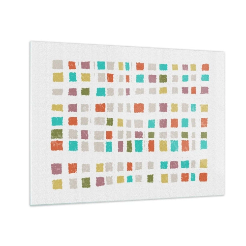 Glasbild - Bild auf glas - Buntes Mosaik aus Quadraten auf weißem Hintergrund im abstrakten Stil - 70x50cm - Unbekanntes Spiel - Moderne Wanddekoration für Wohnzimmer und Schlafzimmer ARTTOR