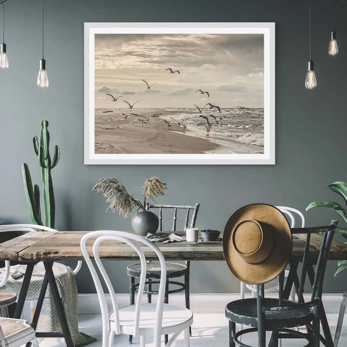 Poster in einem weißen Rahmen - Meeresrauschen, Vogelgesang - 50x40 cm