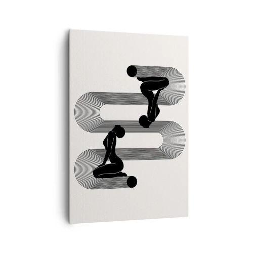 Bild auf Leinwand - Leinwandbild - Schwarze Silhouetten mit geometrischen Linien auf hellem Hintergrund - 70x100cm - Sinnliche Symmetrie - Moderne Wanddekoration für Wohnzimmer und Schlafzimmer ARTTOR