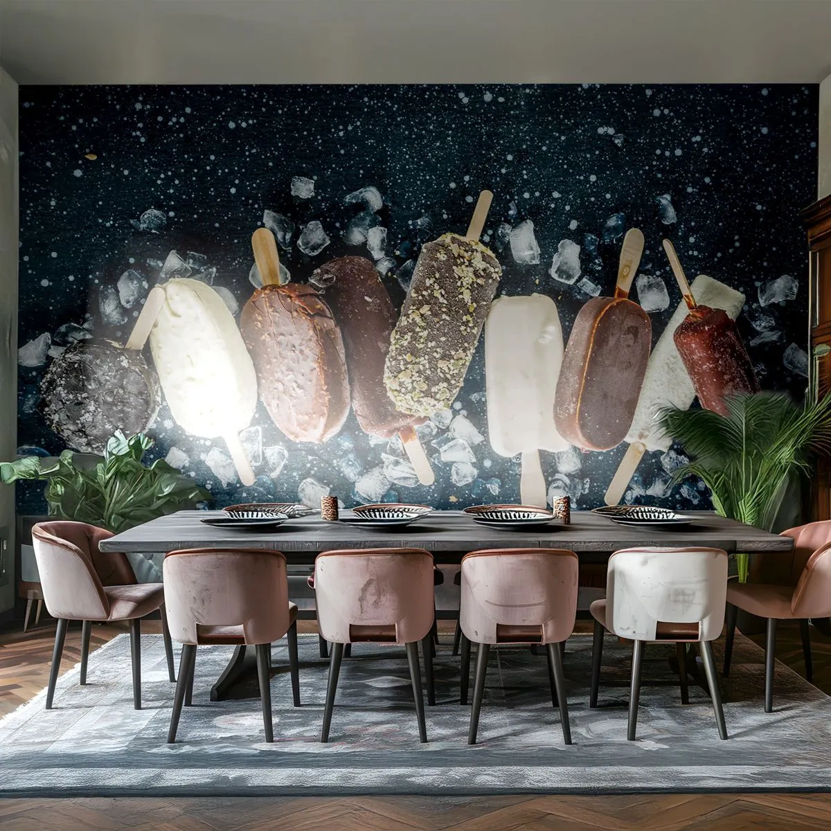 Fototapete Premium Sand - Eis am Stiel in verschiedenen Geschmacksrichtungen und Toppings - 100x70cm - Geschmack des heißen Sommers - Moderne Wanddekoration für Wohnzimmer und Schlafzimmer ARTTOR