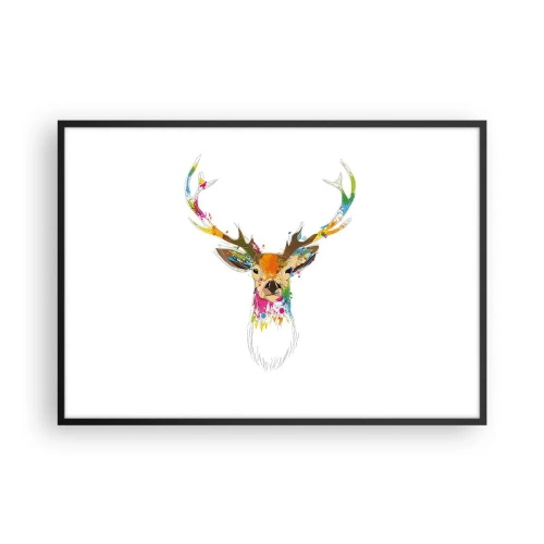 Poster in einem schwarzem Rahmen - Bunter Hirschkopf im künstlerischen Stil - 100x70cm - Ein mildes Reh in Farbe getaucht - Moderne Wanddekoration für Wohnzimmer und Schlafzimmer ARTTOR