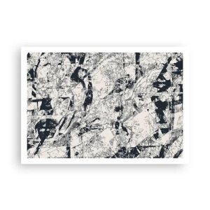 Poster - Abstrakte Komposition in Schwarzweiß mit dynamischem Layout - 100x70cm - Durchdringung der Gegensätze - Moderne Wanddekoration für Wohnzimmer und Schlafzimmer ARTTOR