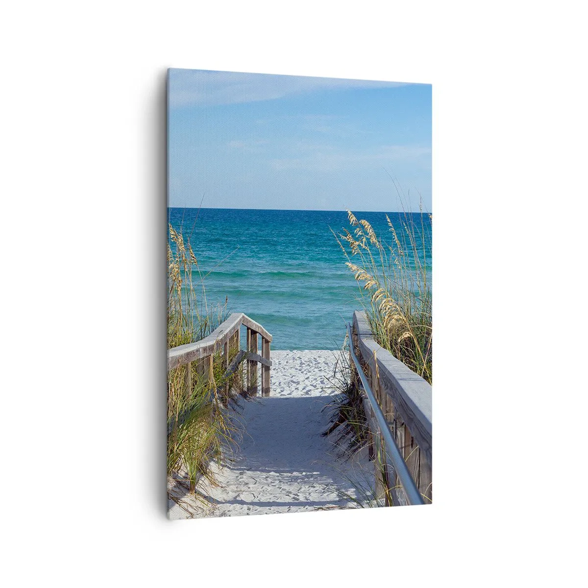 Bild auf Leinwand - Leinwandbild - Weg zum Strand mit Meerblick - 80x120cm - In der Sonne, im Wind - Moderne Wanddekoration für Wohnzimmer und Schlafzimmer ARTTOR