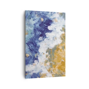 Bild auf Leinwand - Leinwandbild - Abstraktion in Blau-, Weiß- und Goldtönen - 80x120cm - Tanz der Naturelemente - Moderne Wanddekoration für Wohnzimmer und Schlafzimmer ARTTOR