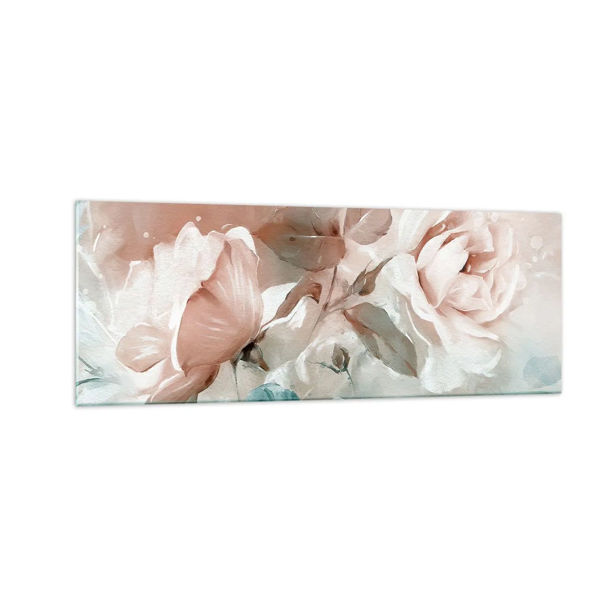 Glasbild - Bild auf glas - Zarte Rosen in Pastelltönen auf hellem Untergrund - 140x50cm - Geist der Romantik - Moderne Wanddekoration für Wohnzimmer und Schlafzimmer ARTTOR