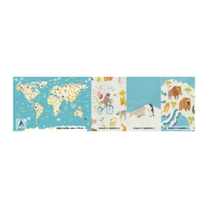 Fototapeten Muster Premium Canvas - Wir lieben die ganze Welt - Weltkarte, Tiere, Für Kinder - 100x30 cm