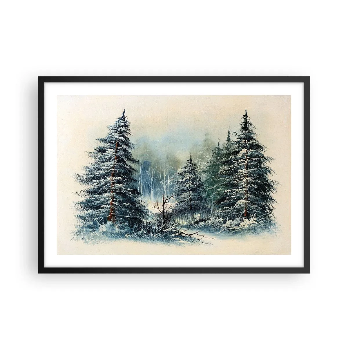 Poster in einem schwarzem Rahmen - Winterlandschaft mit schneebedeckten Bäumen - 70x50cm - Bereit für Weihnachten - Moderne Wanddekoration für Wohnzimmer und Schlafzimmer ARTTOR