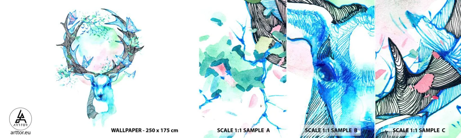 Fototapeten Muster Selbstklebend Deluxe Sticker - Die Kraft und Feinheit der Natur - Abstraktion, Reh, Natur - 100x30 cm