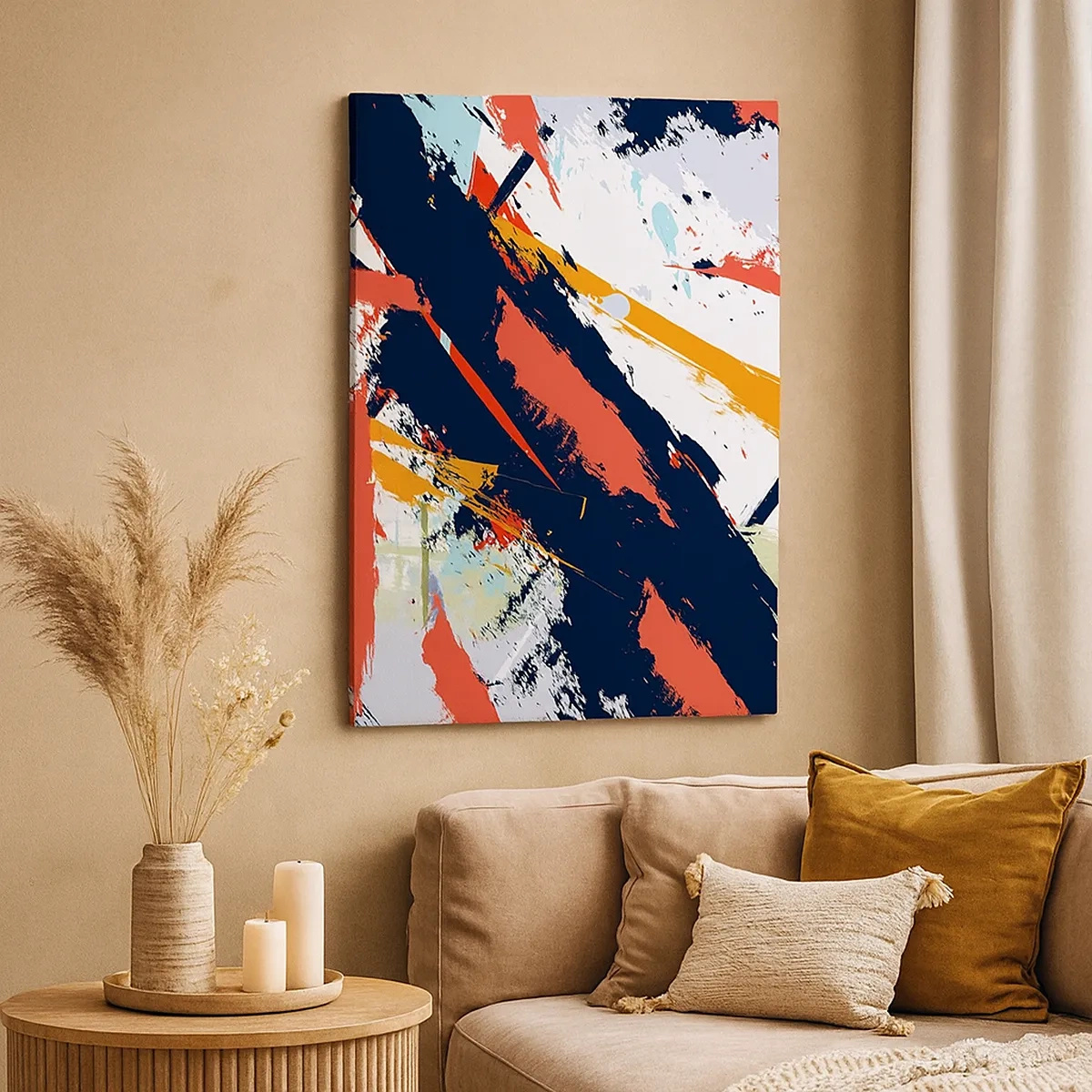 Bild auf Leinwand - Leinwandbild - Abstrakte Pinselstriche in leuchtenden Farben - 50x70cm - Dynamische Komposition - Moderne Wanddekoration für Wohnzimmer und Schlafzimmer ARTTOR