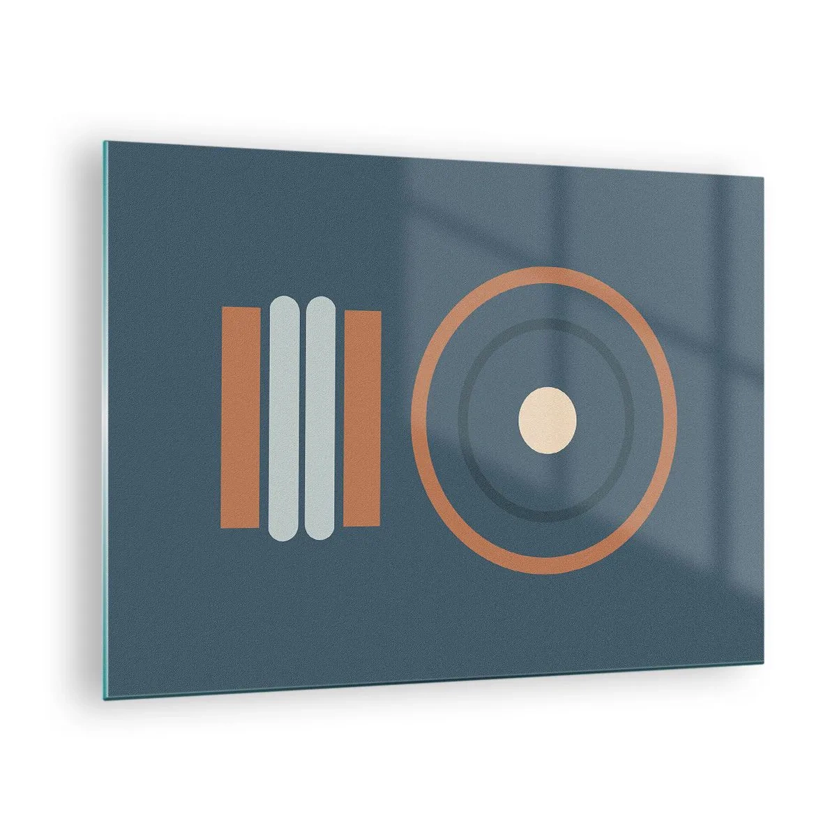 Glasbild - Bild auf glas - Abstrakte geometrische Formen in gedeckten Farben, mit Kreisen und Linien - 70x50cm - Das Wesen der Dinge - Moderne Wanddekoration für Wohnzimmer und Schlafzimmer ARTTOR