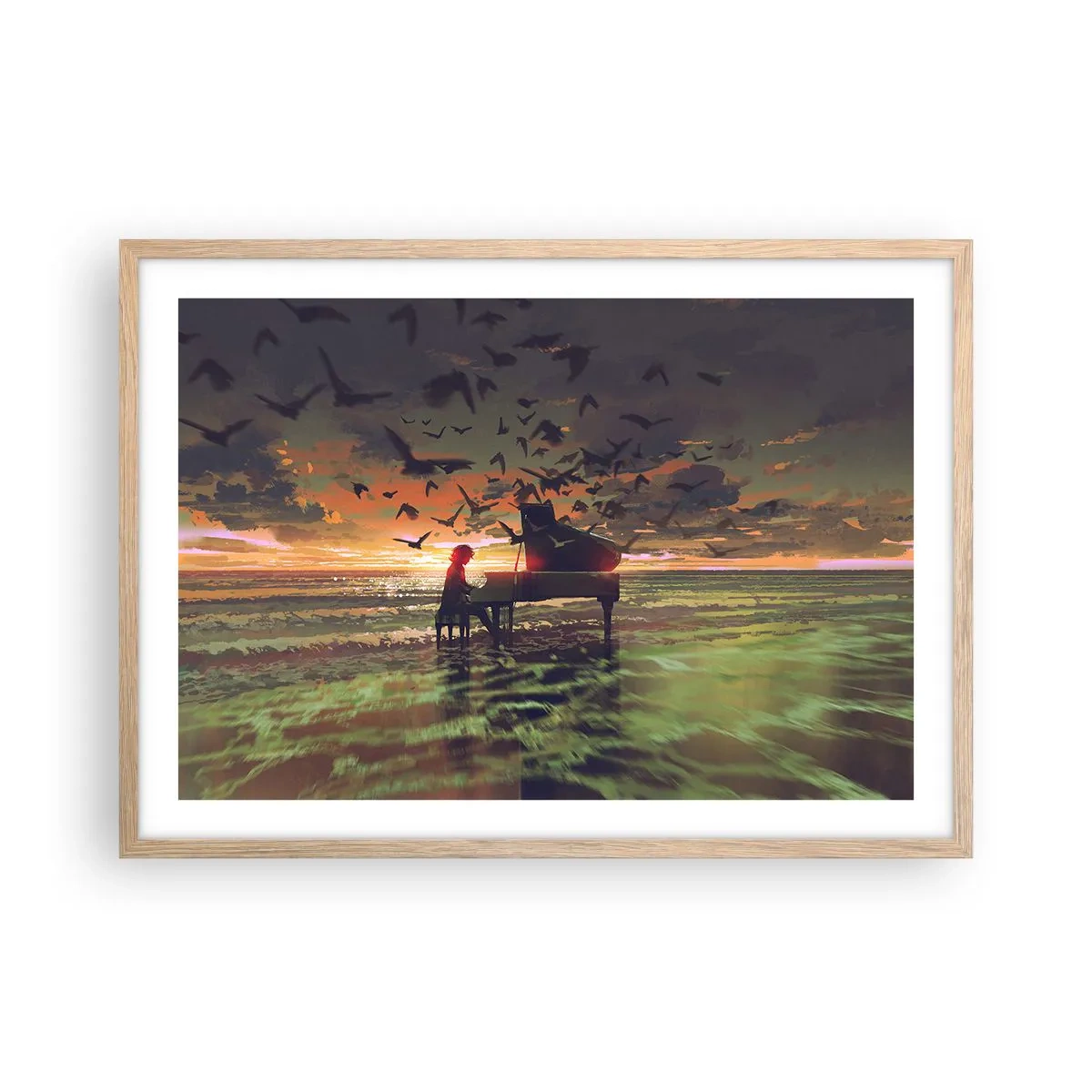 Poster in einem Rahmen aus heller Eiche - Konzert für Klavier und Wellen - 70x50 cm