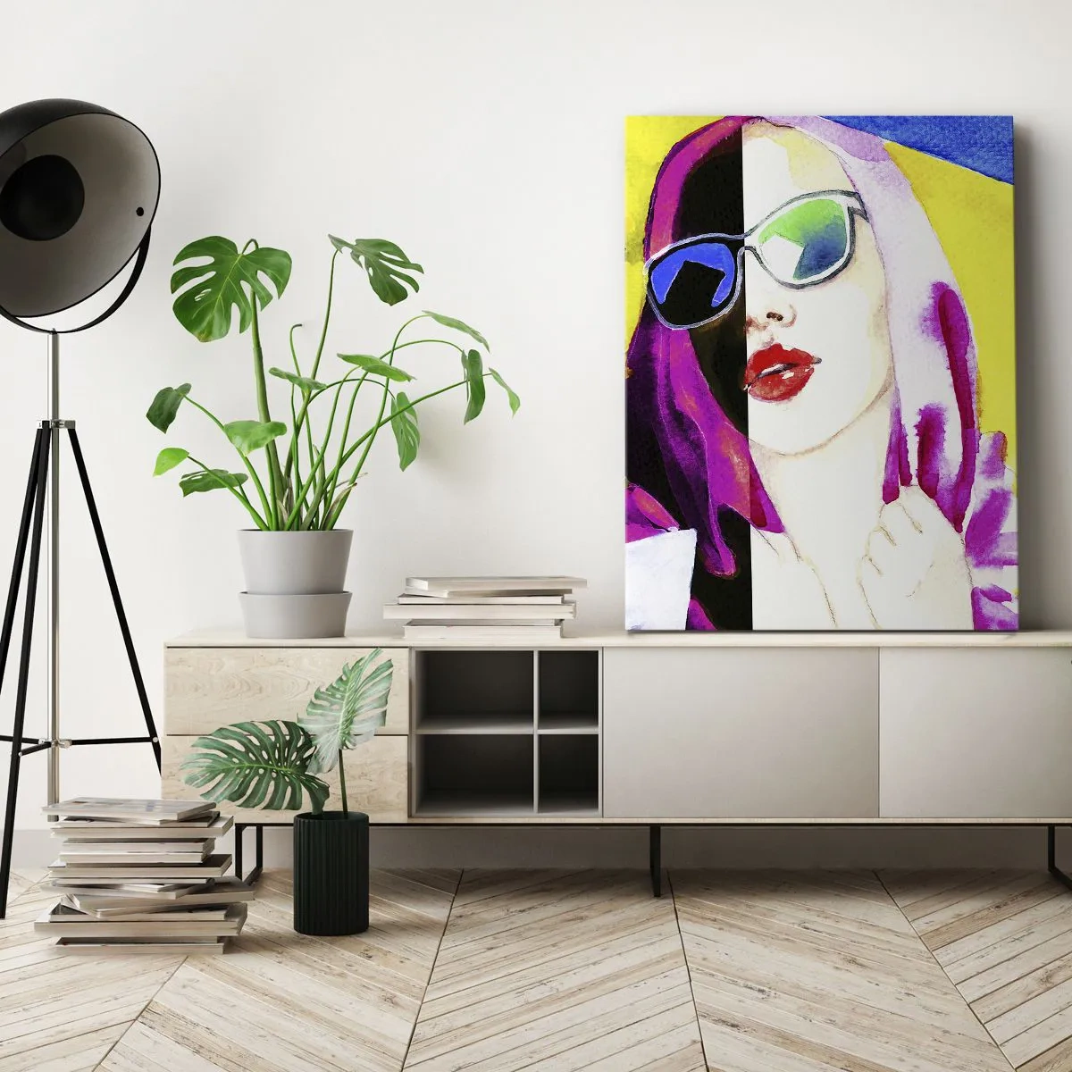 Bild auf Leinwand - Leinwandbild - Buntes Porträt einer Frau mit Sonnenbrille - 70x100cm - Ich bin nicht weiß und ich bin nicht schwarz - Moderne Wanddekoration für Wohnzimmer und Schlafzimmer ARTTOR