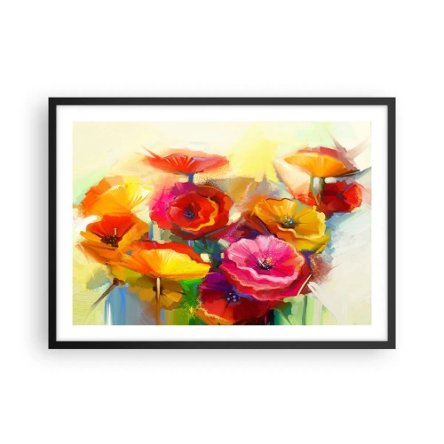 Poster in einem schwarzem Rahmen - Bunte abstrakte Blumen auf hellem Hintergrund - 70x50cm - Nicht nur rot - Moderne Wanddekoration für Wohnzimmer und Schlafzimmer ARTTOR