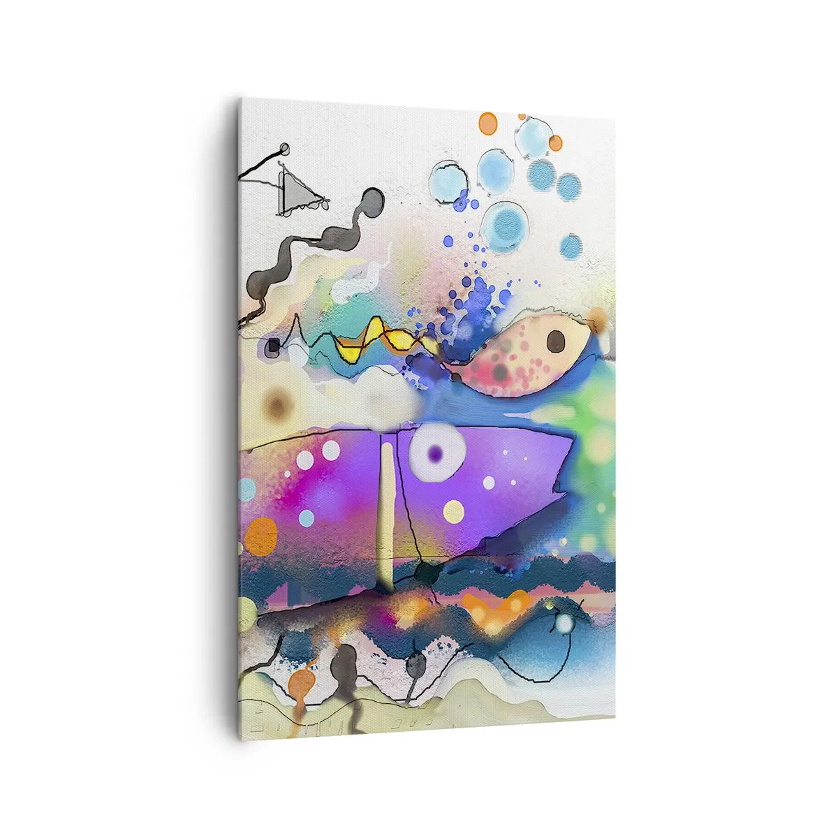 Bild auf Leinwand - Leinwandbild - Abstrakter Fisch in einer farbenfrohen, surrealen Komposition - 80x120cm - Es fehlen die Worte! - Moderne Wanddekoration für Wohnzimmer und Schlafzimmer ARTTOR