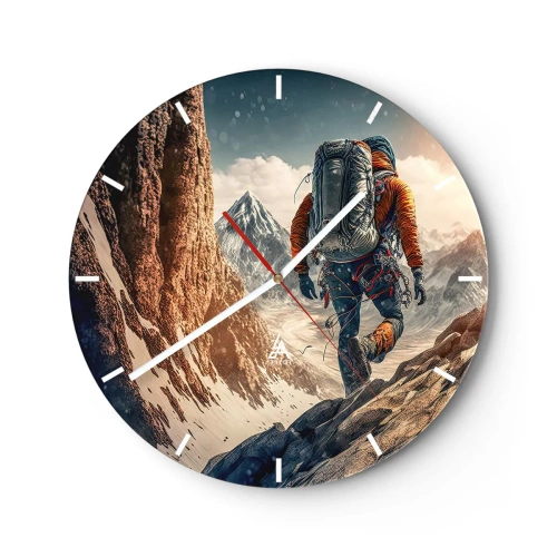 Wanduhr - Glasuhr - Ein Wanderer, der allein einen Bergpfad erklimmt - 30x30cm - Einsamer Krieger - Moderne Wanddekoration für Wohnzimmer, Küche und Schlafzimmer ARTTOR