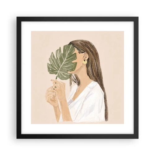 Poster in einem schwarzem Rahmen - Geheimnisvolles Porträt mit Fächer - 40x40 cm