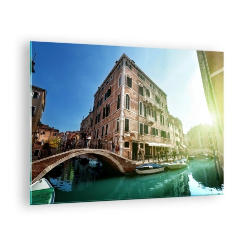 Glasbild - Bild auf glas - Venedig mit Kanal, Brücke und historischen Gebäuden - 70x50cm - Venedig - Amore Mio - Moderne Wanddekoration für Wohnzimmer und Schlafzimmer ARTTOR