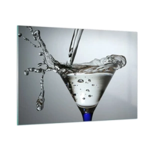 Glasbild - Bild auf glas - Flüssigkeit in einem Martini-Glas spritzt vor grauem Hintergrund - 100x70cm - Am Rand der Tasse - Moderne Wanddekoration für Wohnzimmer und Schlafzimmer ARTTOR
