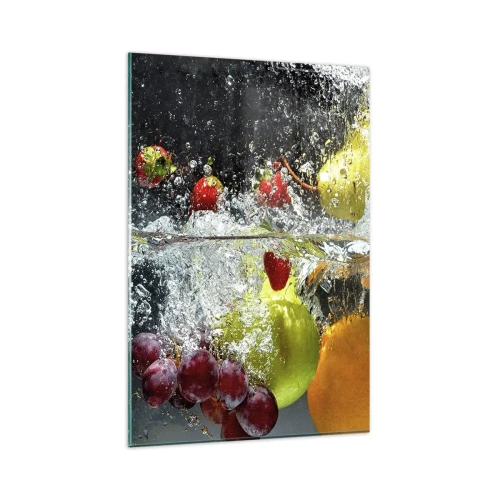 Glasbild - Bild auf glas - Bunte Früchte im Wasser bei dynamischer Immersion - 80x120cm - Fruchterfrischung - Moderne Wanddekoration für Wohnzimmer und Schlafzimmer ARTTOR