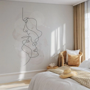 Fototapete Standard Eco - Minimalistische Gesichtslinie auf abstraktem Hintergrund - 100x70cm - Verstrickt in eine Umarmung - Moderne Wanddekoration für Wohnzimmer und Schlafzimmer ARTTOR