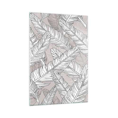 Glasbild - Bild auf glas - Schwarz-weiße Blätter auf beigem Hintergrund im grafischen Stil - 50x70cm - Ein Federwirbel - Moderne Wanddekoration für Wohnzimmer und Schlafzimmer ARTTOR
