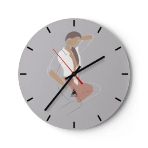 Wanduhr - Glasuhr - Eine minimalistische Silhouette einer Frau auf grauem Hintergrund - 30x30cm - Umriss der Anmut - Moderne Wanddekoration für Wohnzimmer, Küche und Schlafzimmer ARTTOR